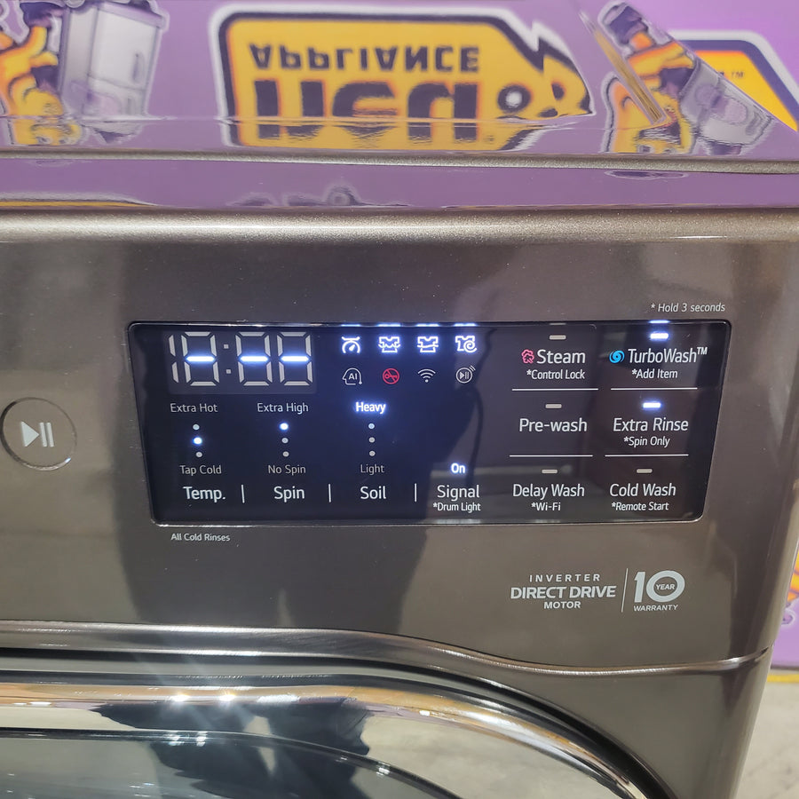 LG Mega Capacity Front Load 5.2 Cu. Ft. Washer with ThinQ Technology WM8900HBA - Scratch & Dent (Minor) and LG Black Steel 9.0 cu. ft. Mega Capacity Smart Wi-fi Enabled Front Load Gas Dryer DLGX8901B - Scratch & Dent (Minor)