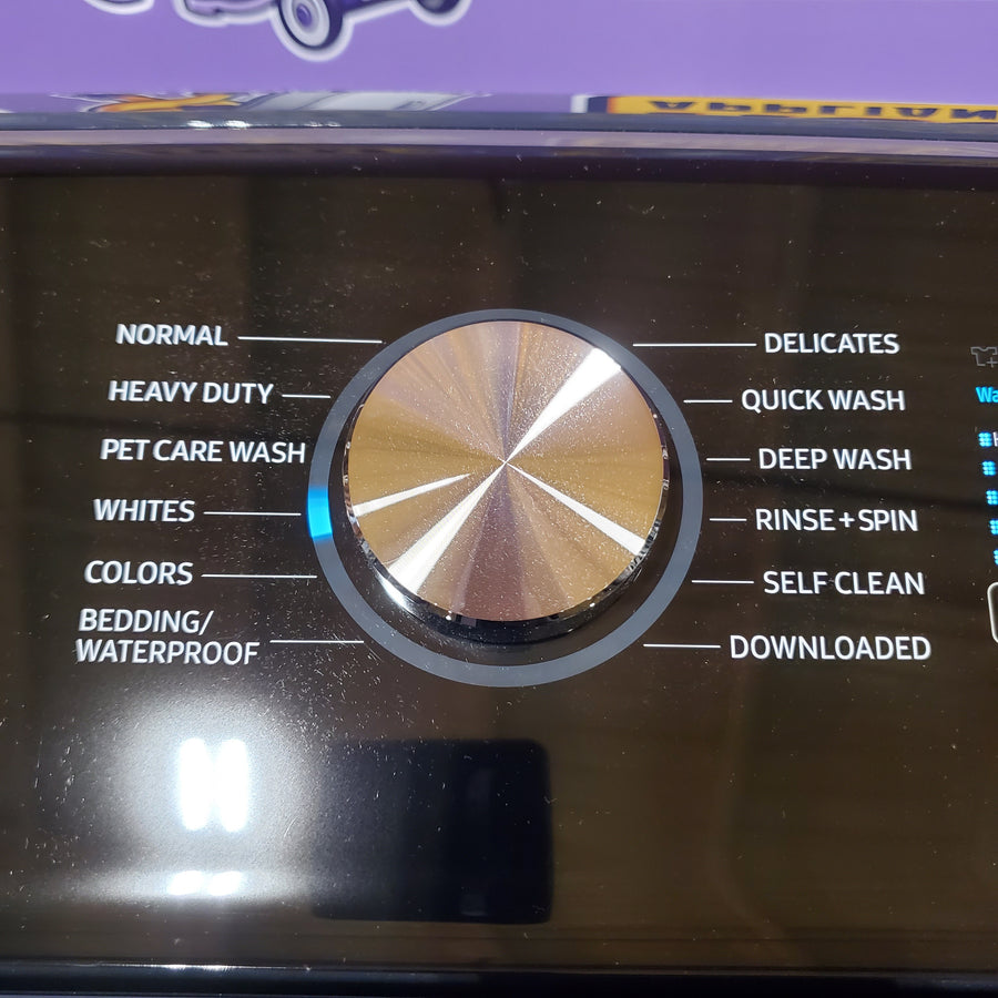 Samsung 5.4 cu. ft. Smart Top Load Washer with Pet Care Solution and Super Speed Wash WA54CG7150AD - Scratch & Dent (Minor) and 7.4 cu. ft. Smart Vented Electric Dryer with Pet Care Dry and Steam Sanitize+ 16262 - DVE54CG7150D - Open Box