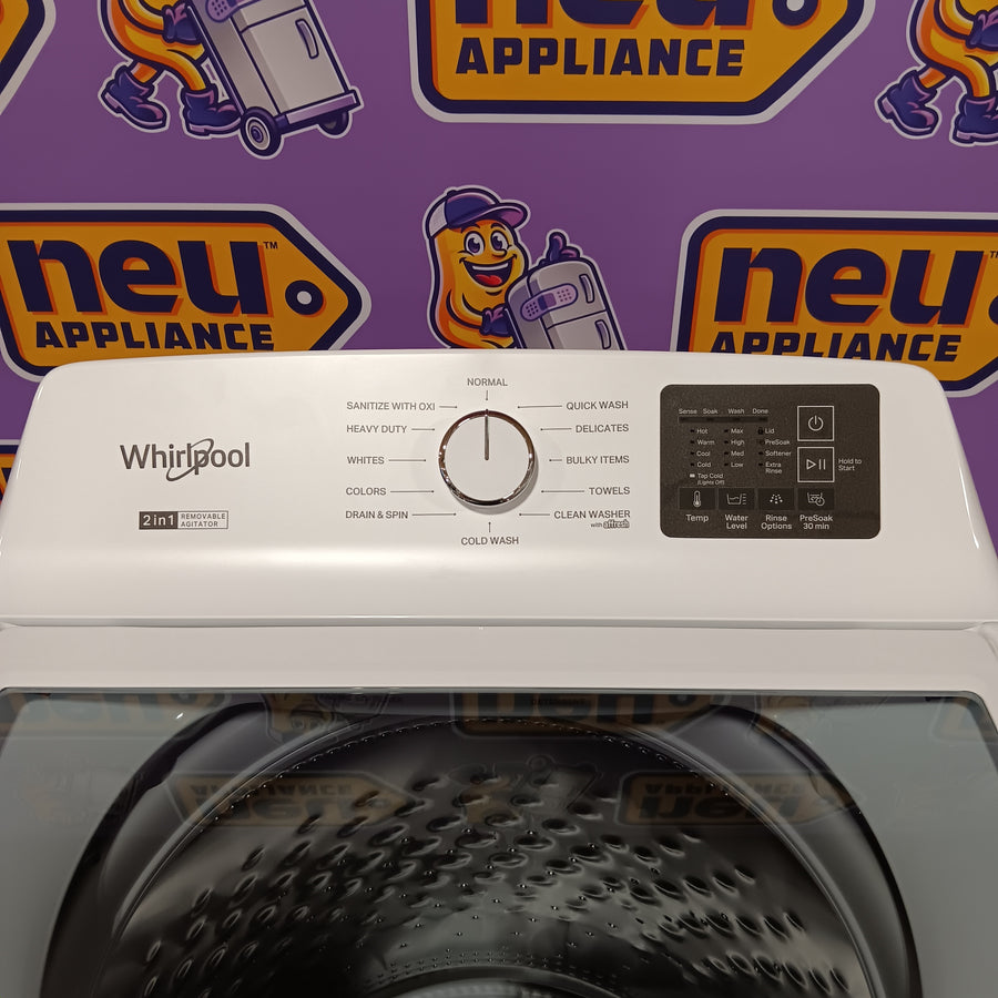 Whirlpool 4.2-4.3 Cu. Ft. Top Load Washer with 2-in-1 Removable Agitator and Soft Close Glass Lid WTW4307SW - Scratch & Dent (Minor) and Whirlpool 7.0 cu. ft. Electric Dryer with Adaptive Dry and Wrinkle Shield™ Option 16285 - WED4307SW - Open Box
