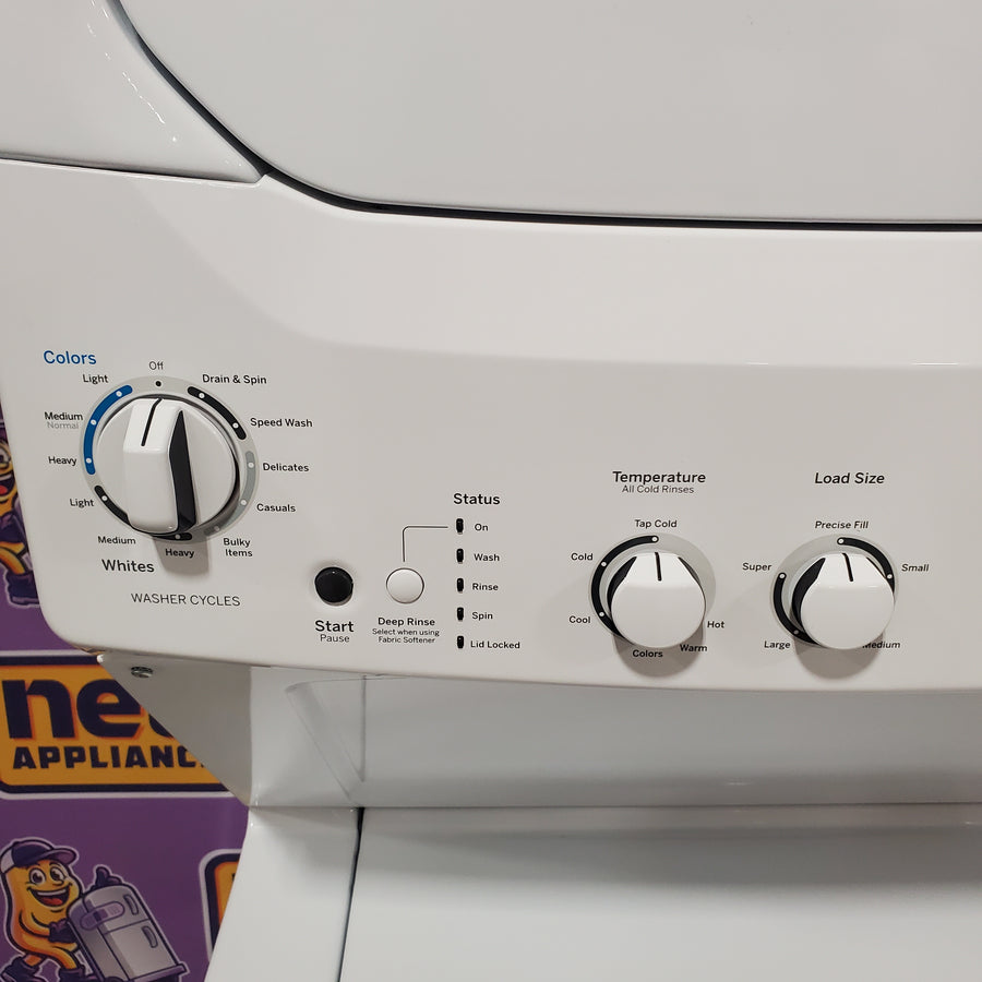 GE Unitized Spacemaker® 3.8 cu. ft. Capacity Washer with Stainless Steel Basket and 5.9 cu. ft. Capacity Electric Dryer GUD27ESSMWW - Certified Refurbished