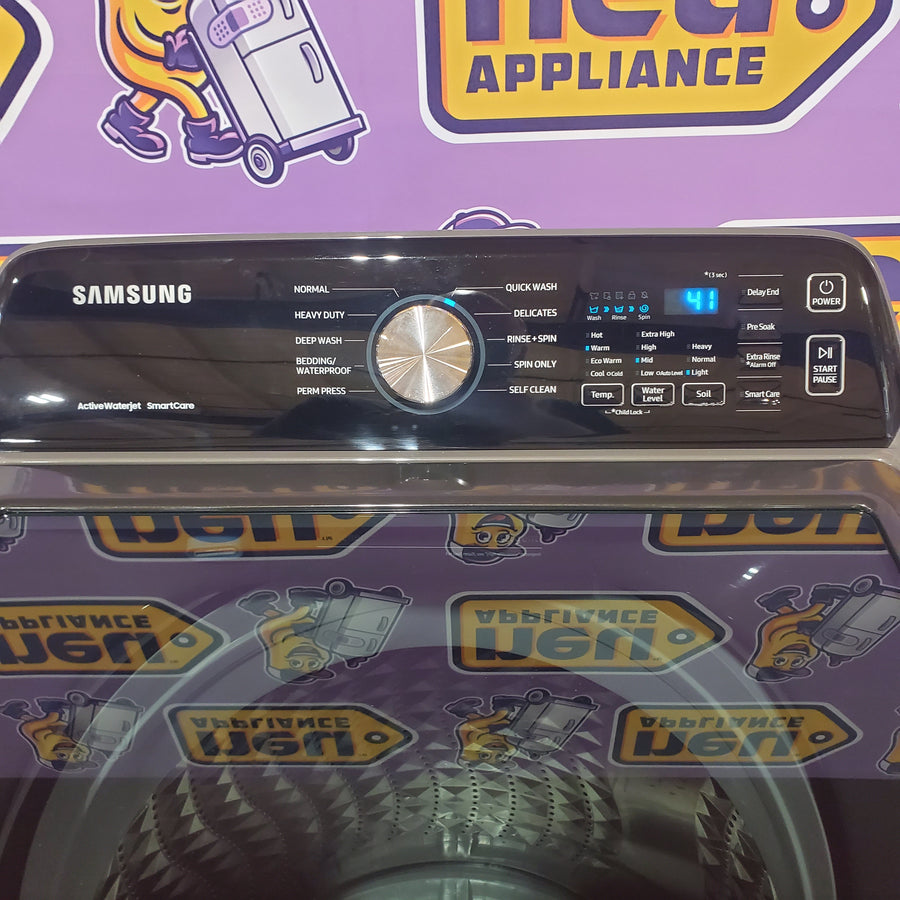 Samsung 4.5 cu. ft. Capacity Top Load Washer with Active WaterJet in Platinum WA45T3400AP - Certified Refurbished and Samsung 7.4 Cu. Ft. Gas Dryer with Sensor Dry in Platinum DVG45T3400P - Certified Refurbished