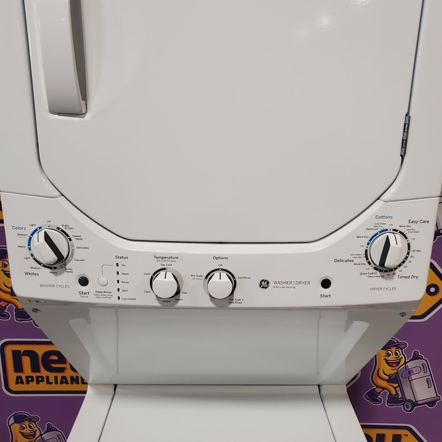GE Unitized Spacemaker® 2.3 cu. ft. Capacity Washer with Stainless Steel Basket and 4.4 cu. ft. Capacity Electric Dryer GUD24ESSMWW - Certified Refurbished