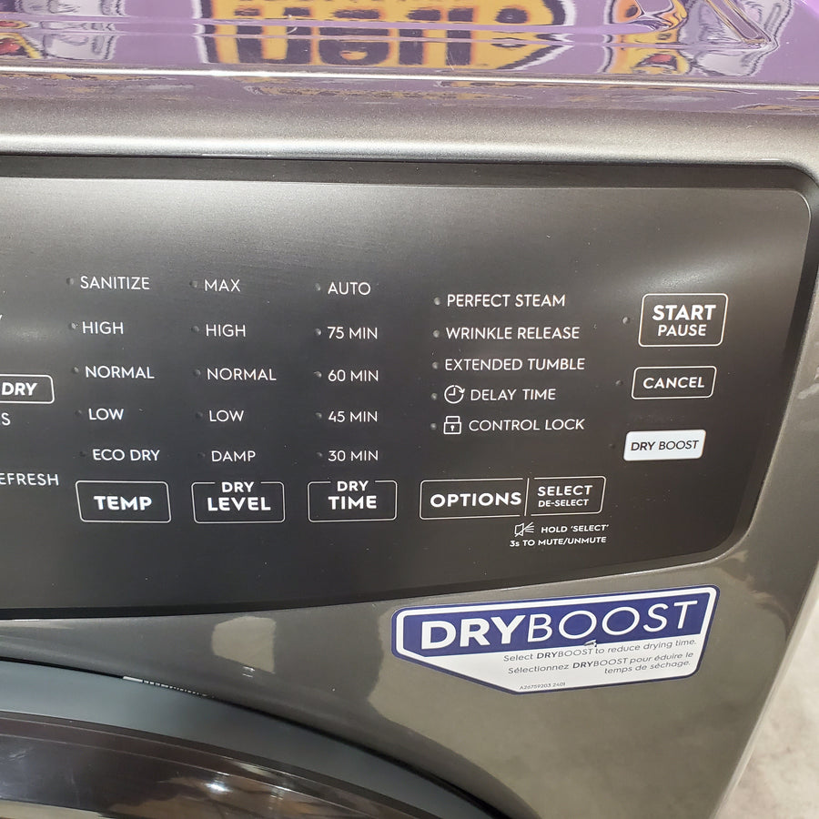 Electrolux 400 Series Front Load Washer - 4.5 Cu. Ft. ELFW7437AT - Scratch & Dent (Minor) and Electrolux 8-cu ft Stackable Vented Electric Dryer with Steam Cycle in Titanium ELFE7437AT - Scratch & Dent (Moderate)