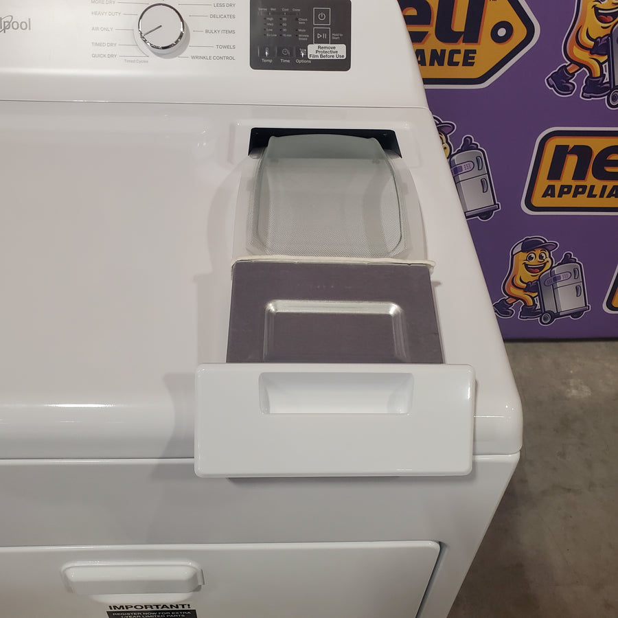 Whirlpool 4.2-4.3 Cu. Ft. Top Load Washer with 2-in-1 Removable Agitator and Soft Close Glass Lid WTW4307SW - Scratch & Dent (Minor) and Whirlpool 7.0 cu. ft. Electric Dryer with Adaptive Dry and Wrinkle Shield™ Option WED4307SW - Scratch & Dent (Minor)