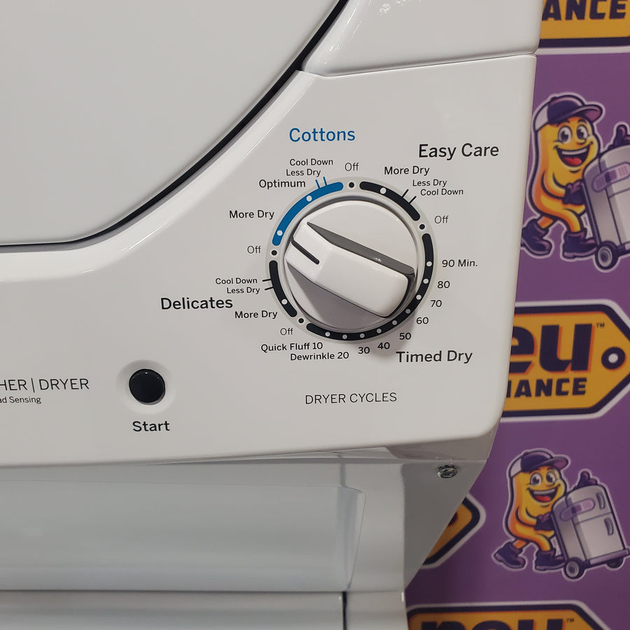GE Unitized Spacemaker® 2.3 cu. ft. Capacity Washer with Stainless Steel Basket and 4.4 cu. ft. Capacity Electric Dryer GUD24ESSMWW - Certified Refurbished