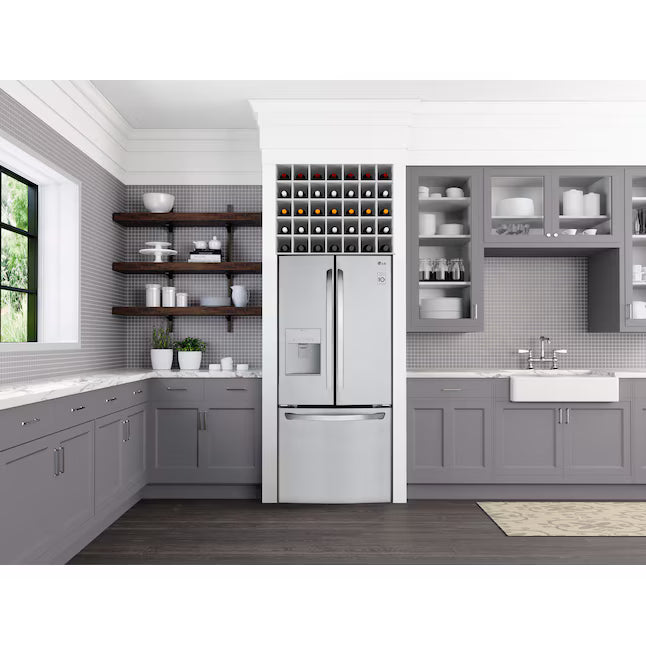 LG 22 cu. ft. 30" Wide French Door Refrigerator with Water Dispenser in Stainless Steel LFDS22520S - Open Box