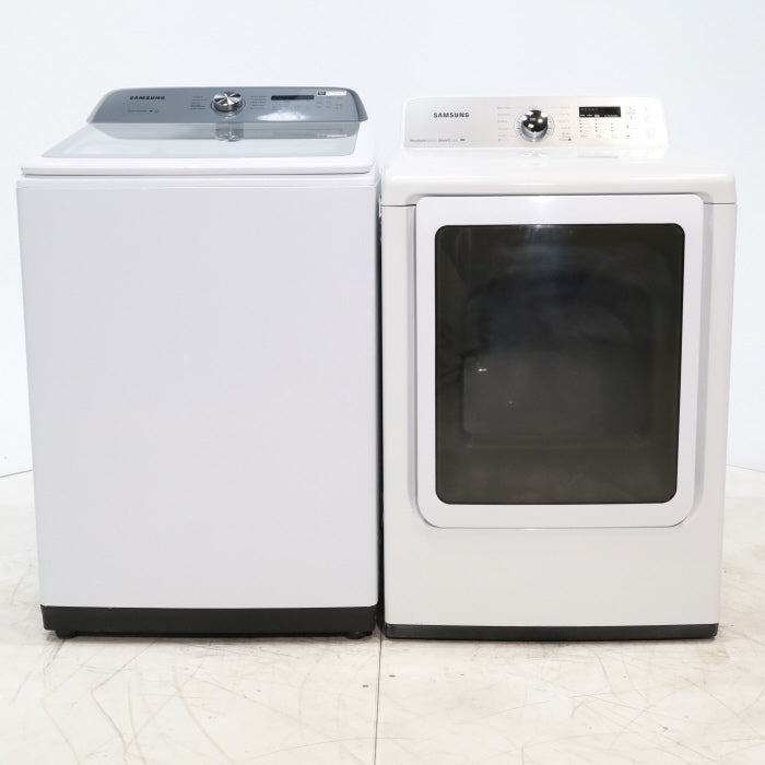 Pictures of ENERGY STAR Samsung 5.0 cu. ft. Top Load Washing Machine with Active Water Jet and Samsung 7.3 cu. ft. Electric Dryer with Smart Care - Certified Refurbished - Neu Appliance Outlet - Discount Appliance Outlet in Austin, Tx