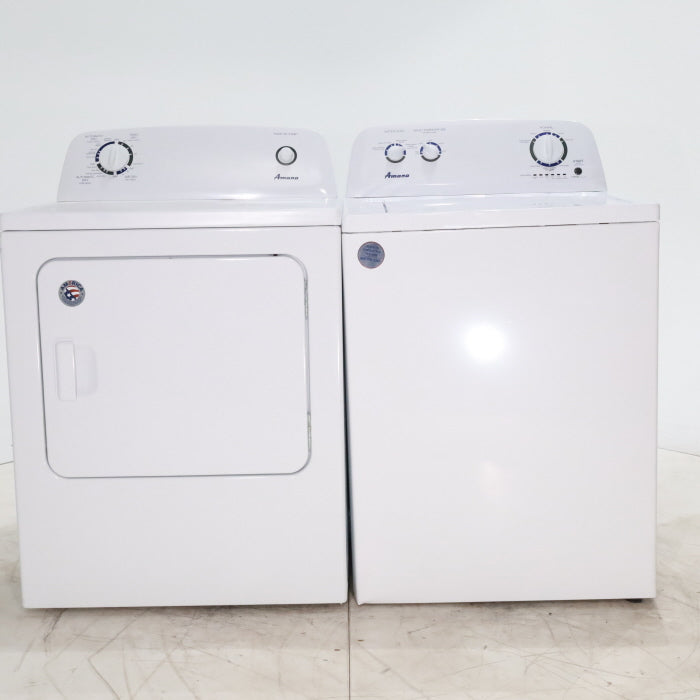 Pictures of White Amana 3.5 cu. ft. Top-Load Washer with Deep Water Wash Option and Amana 6.5 cu. ft. Electric Dryer with Wrinkle Prevent - Scratch & Dent - Minor - Neu Appliance Outlet - Discount Appliance Outlet in Austin, Tx