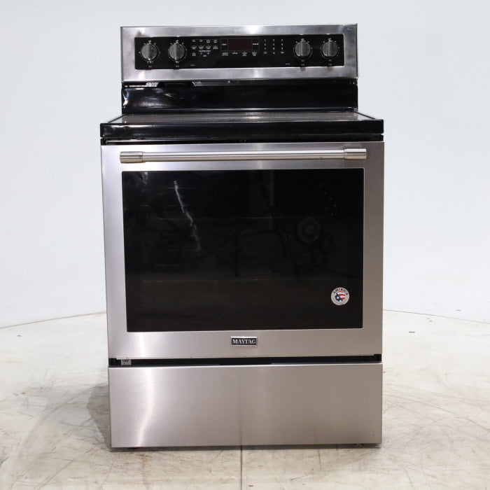Pictures of Fingerprint-Resistant Stainless Steel Maytag 6.4 cu. ft. Freestanding 5 Heating Elements Smooth Cooktop Electric Range with Convection - Certified Refurbished - Neu Appliance Outlet - Discount Appliance Outlet in Austin, Tx