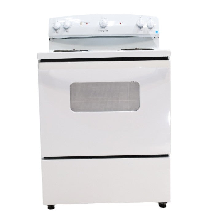 Pictures of Hotpoint White 30-in 4 Burners 5-cu ft Freestanding Electric Range with Sensi Temp Technology - Open Box - Neu Appliance Outlet - Discount Appliance Outlet in Austin, Tx