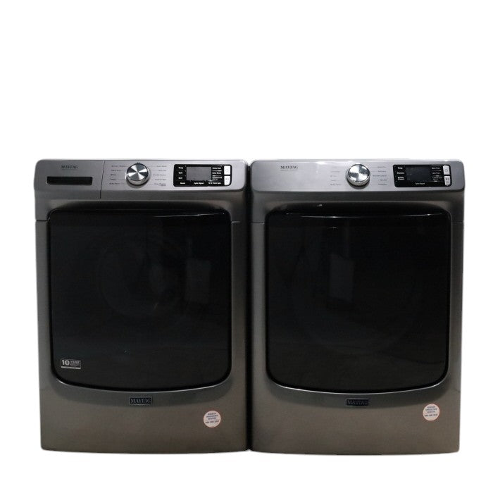 Pictures of Maytag Metallic Slate 4.5-cu ft High Efficiency ENERGY STAR Stackable Steam Cycle Front-Load Washer with Maytag® Commercial Technology and Maytag 7.3-cu ft Stackable Vented ENERGY STAR Electric Dryer - Open Box - Neu Appliance Outlet - Discount Appliance Outlet in Austin, Tx