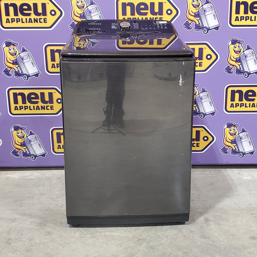 Samsung 5.0 cu. ft. Capacity Top Load Washer with Active WaterJet in Brushed Black WA50R5200AV - Certified Refurbished and Samsung Brushed Black 7.4 cu. ft. Smart Electric Dryer with Sensor Dry 16114 - DVE47CG3500V - New in Box