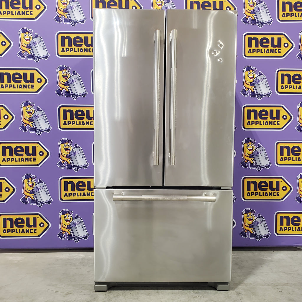 Pictures of JennAir RISE 21.9 Cu. Ft. French Door Counter-Depth Refrigerator with Gourmet Bay Drawer and TriSensor Climate Control in Stainless Steel JFFCF72DKL - Scratch & Dent (Minor) - Neu Appliance Outlet - Discount Appliance Outlet in Austin, Tx