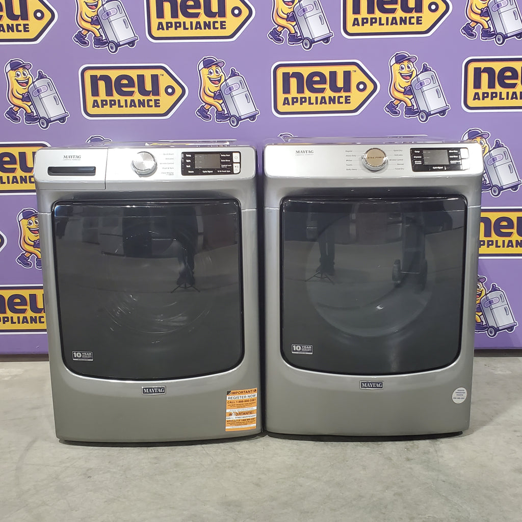 Maytag 4.5-cu ft High Efficiency Stackable Steam Cycle Front-Load Washer MHW5630HC - Scratch & Dent (Minor) and Maytag 7.3-cu ft Stackable Vented ENERGY STAR Electric Dryer 16059 - MED5630HC - Scratch & Dent (Minor)