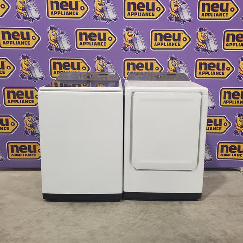 Pictures of Samsung White Top Load 5.0 Cu. Ft. Washer with Super Speed WA50R5400AW - Certified Refurbished and Samsung White Electric 7.4 Cu. Ft. Dryer with Sensor Dry 16035 - DVE50R5200W - Certified Refurbished - Neu Appliance Outlet - Discount Appliance Outlet in Austin, Tx
