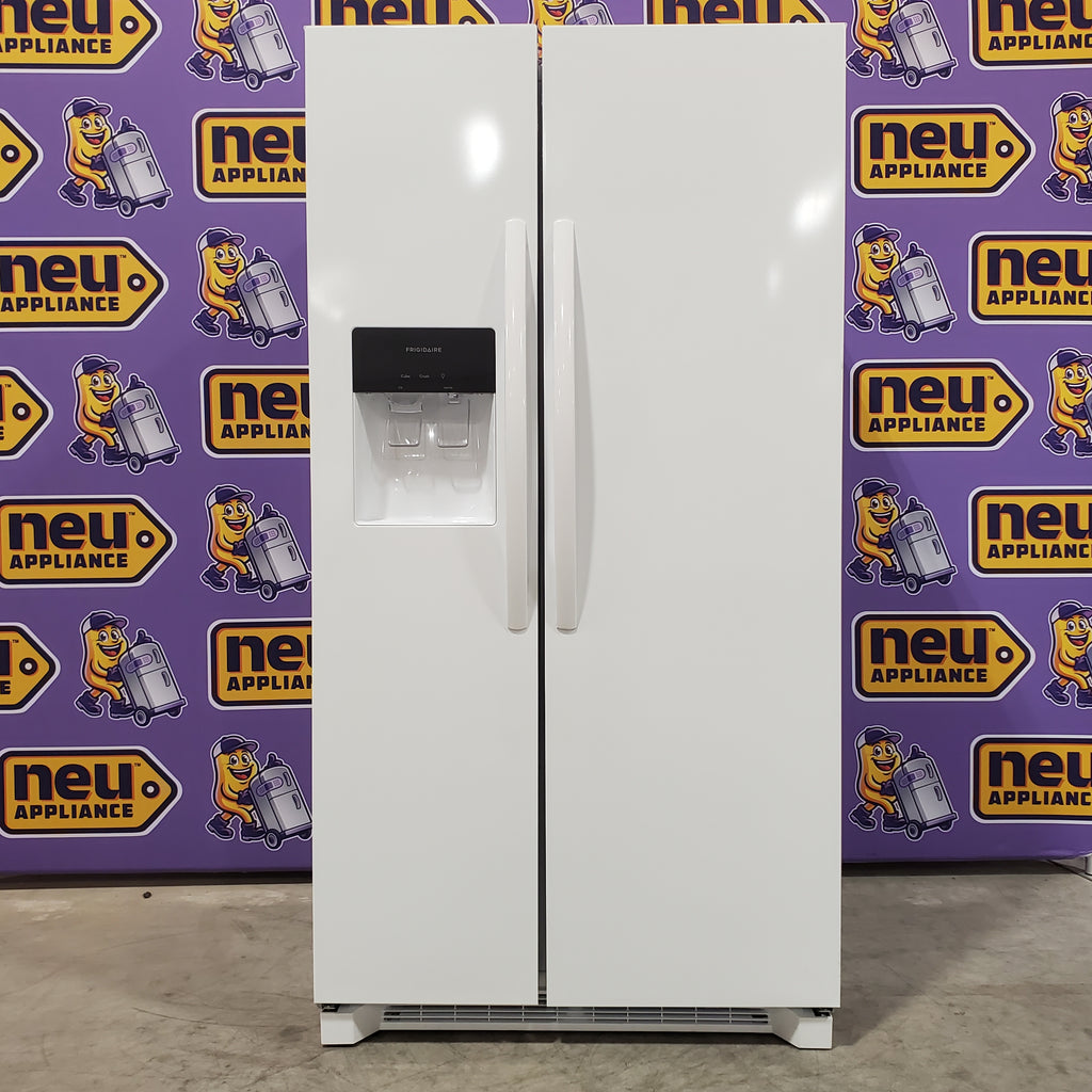 Pictures of Frigidaire 36" Wide 25.6 cu. ft. Side by Side Refrigerator in White with Exterior Ice and Water Dispenser FRSS2623AW - Open Box - Neu Appliance Outlet - Discount Appliance Outlet in Austin, Tx