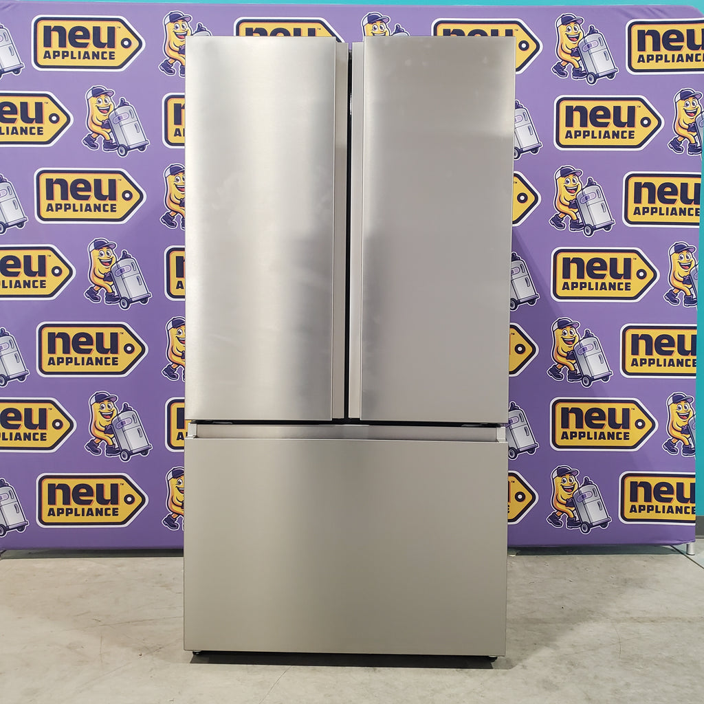 Pictures of Fingerprint Resistant Brushed Steel ENERGY STAR Hisense 26.6 cu. ft. 3 Door French Door Refrigerator with Icemaker and Internal Water Dispenser - Open Box - Neu Appliance Outlet - Discount Appliance Outlet in Austin, Tx
