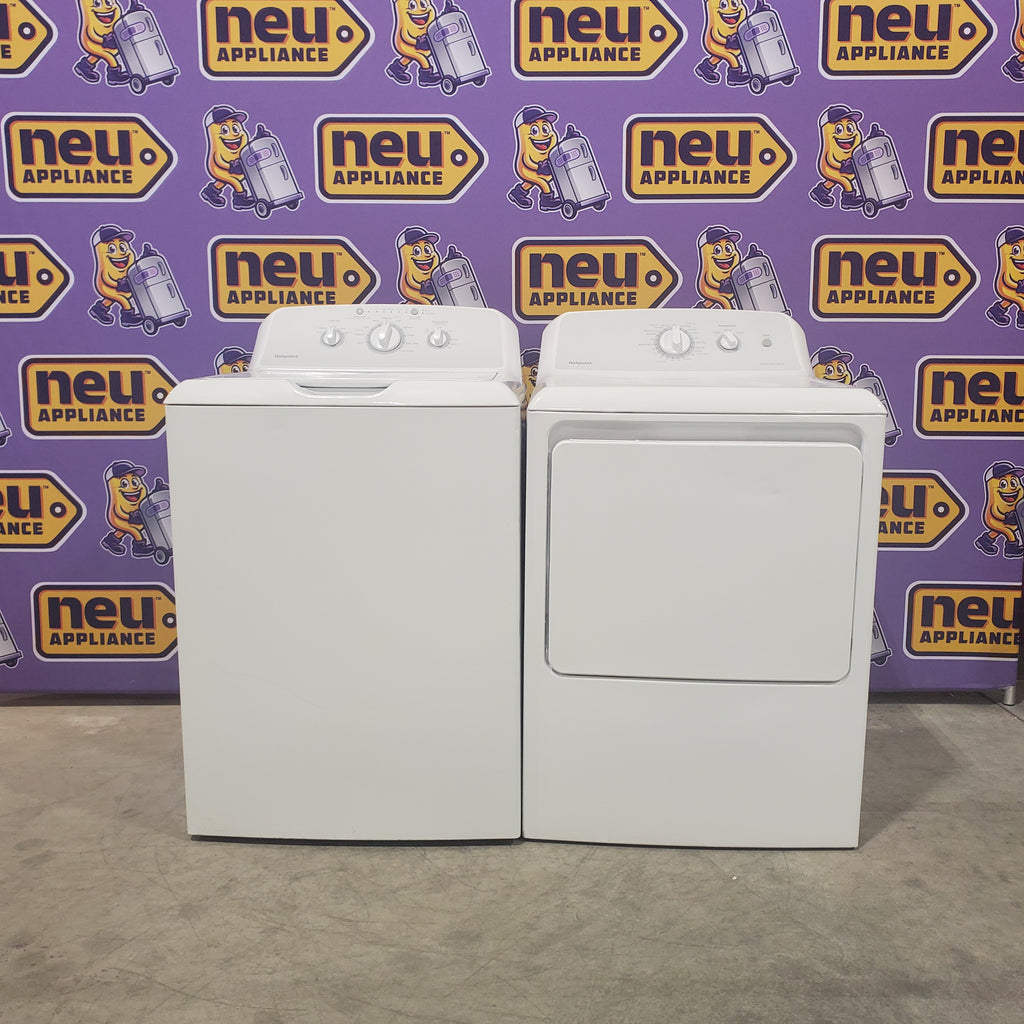 Pictures of Hotpoint Top Load 3.8 Cu. Ft. Washer with Stainless Steel Basket and Heavy Duty Agitator HTW240ASKWS and Hotpoint Electric Vented 6.2 Cu. Ft. Dryer with Aluminized Alloy Drum HTX24EASKWS - Certified Refurbished - Neu Appliance Outlet - Discount Appliance Outlet in Austin, Tx