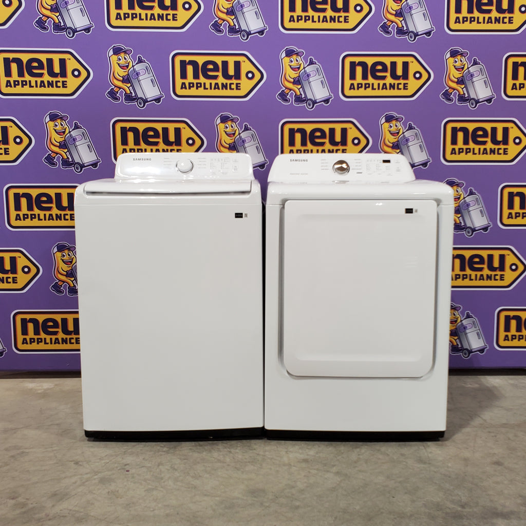 Pictures of Samsung 4.0 cu. ft. Top Load Washer with ActiveWave™ Agitator and Soft-Close Lid in White WA40A3005AW - Scratch & Dent (Minor) and Samsung 7.2 cu. ft. Electric Dryer with Sensor Dry in White 16029 - DVE45T3200W - Open Box - Neu Appliance Outlet - Discount Appliance Outlet in Austin, Tx