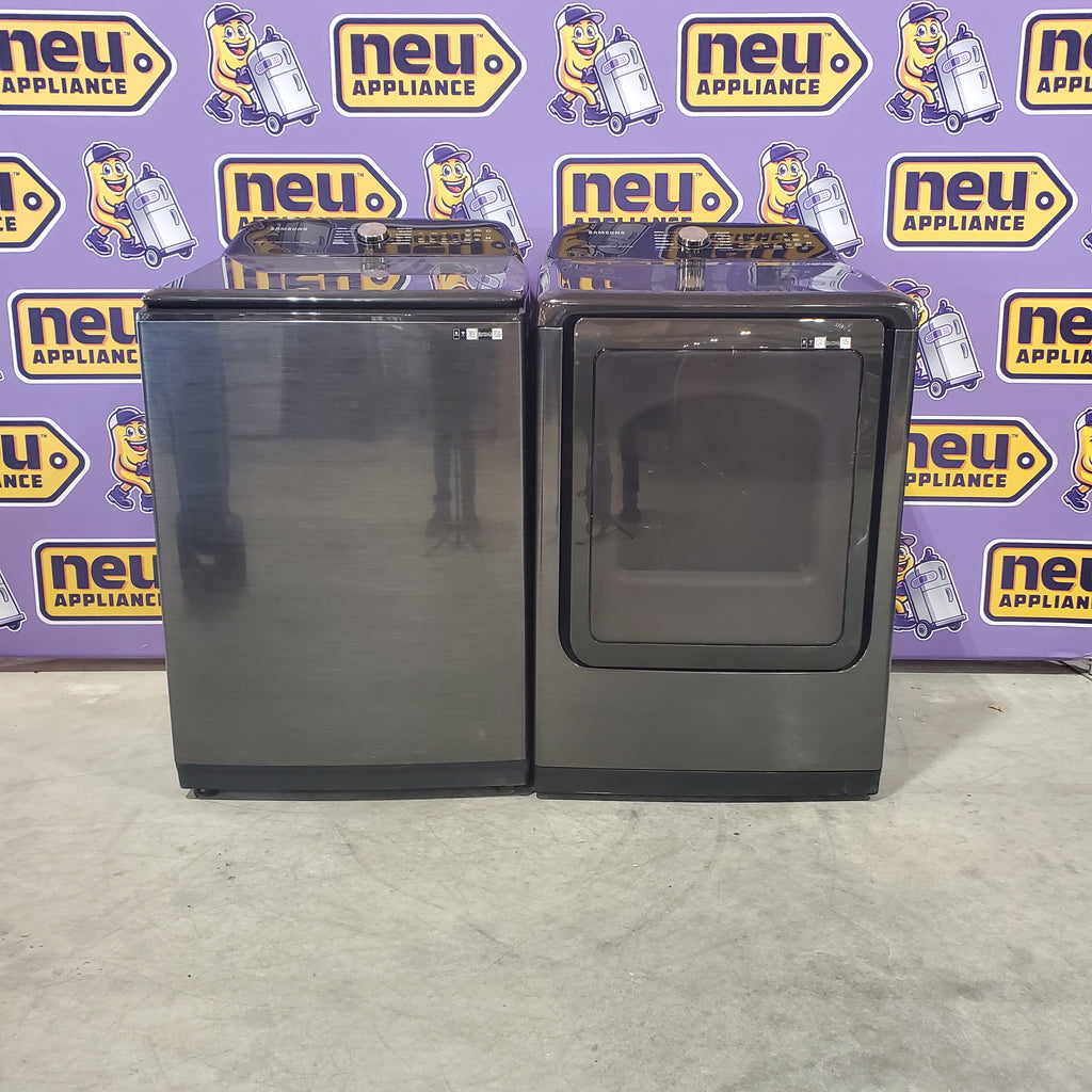 Samsung 5.1 cu. ft. Smart Top Load Washer with ActiveWave™ Agitator and Super Speed Wash WA51A5505AV - Certified Refurbished and Samsung 7.4 cu. ft. Smart Gas Dryer with Steam Sanitize+ 16072 - DVG52A5500V - Certified Refurbished