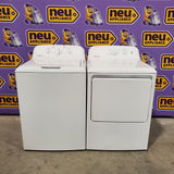 Hotpoint® 4.0 cu. ft. Capacity Washer with Cold Plus and Water Level Control HTW265ASWWW - Open Box and Hotpoint 6.2 cu. ft. Capacity Electric Dryer with Up To 120 ft. Venting and Shallow Depth 16183 - HTX26EASWWW - Scratch & Dent (Moderate)