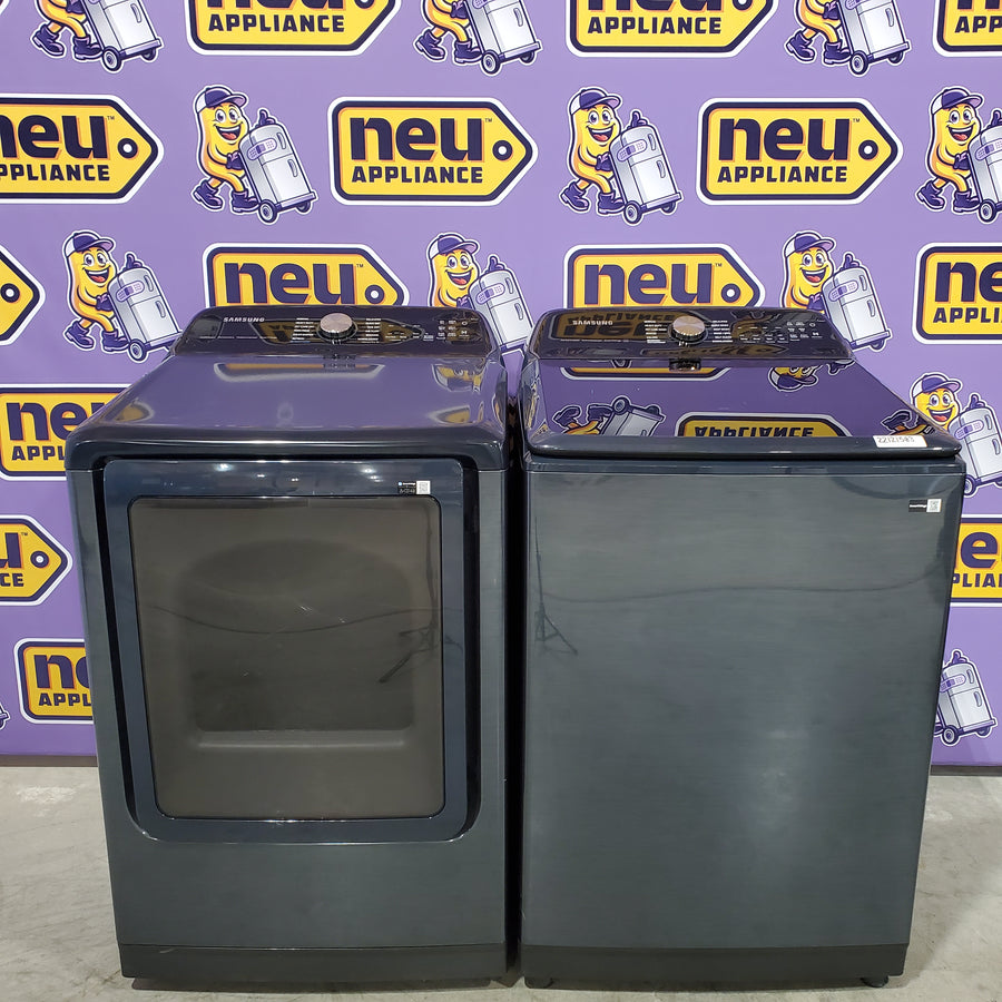 Samsung 5.4 cu. ft. Smart Top Load Washer with Pet Care Solution and Super Speed Wash WA54CG7150AD - Scratch & Dent (Minor) and 7.4 cu. ft. Smart Vented Electric Dryer with Pet Care Dry and Steam Sanitize+ 16262 - DVE54CG7150D - Open Box