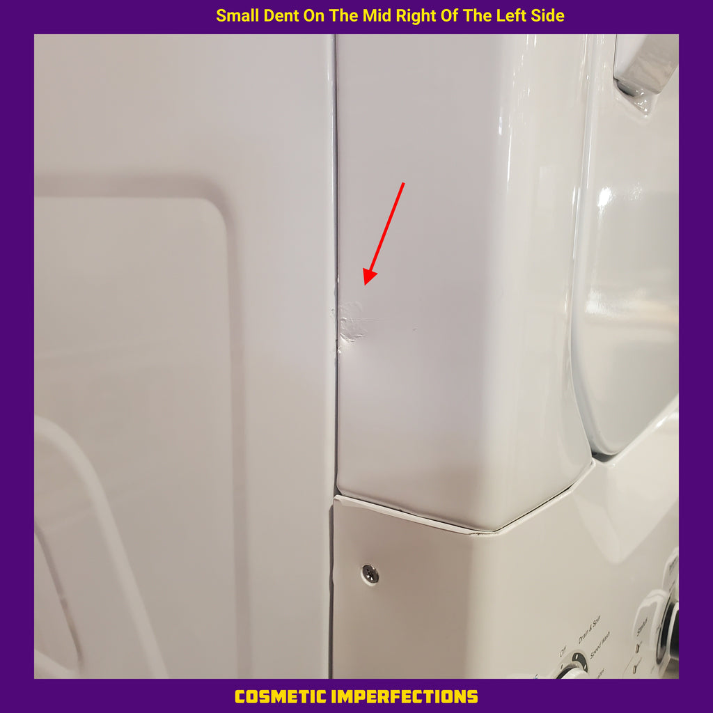 GE Unitized Spacemaker® 3.8 cu. ft. Capacity Washer with Stainless Steel Basket and 5.9 cu. ft. Capacity Electric Dryer 9SD054 - GUD27ESSMWW - Scratch & Dent (Minor)