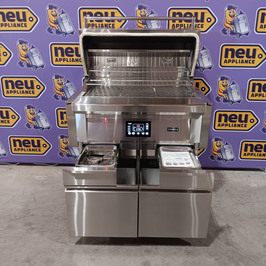 Coyote 36 Inch Freestanding Pellet Grill on Cart, Stainless Steel, Intuitive Digital Touch Control C1P36-FS - Scratch & Dent (Minor)