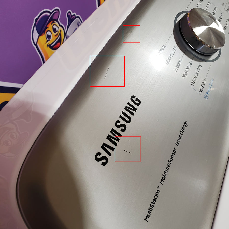 Samsung 5.2 cu. ft. Large Capacity Smart Top Load Washer with Super Speed Wash in White WA52DG5500AW - Open Box and Samsung White Smart Electric 7.4 Cu. Ft. Dryer with Sensor Dry and Steam Sanitize+ 16179 - DVE52A5500W - Scratch & Dent - Minor (Copy)