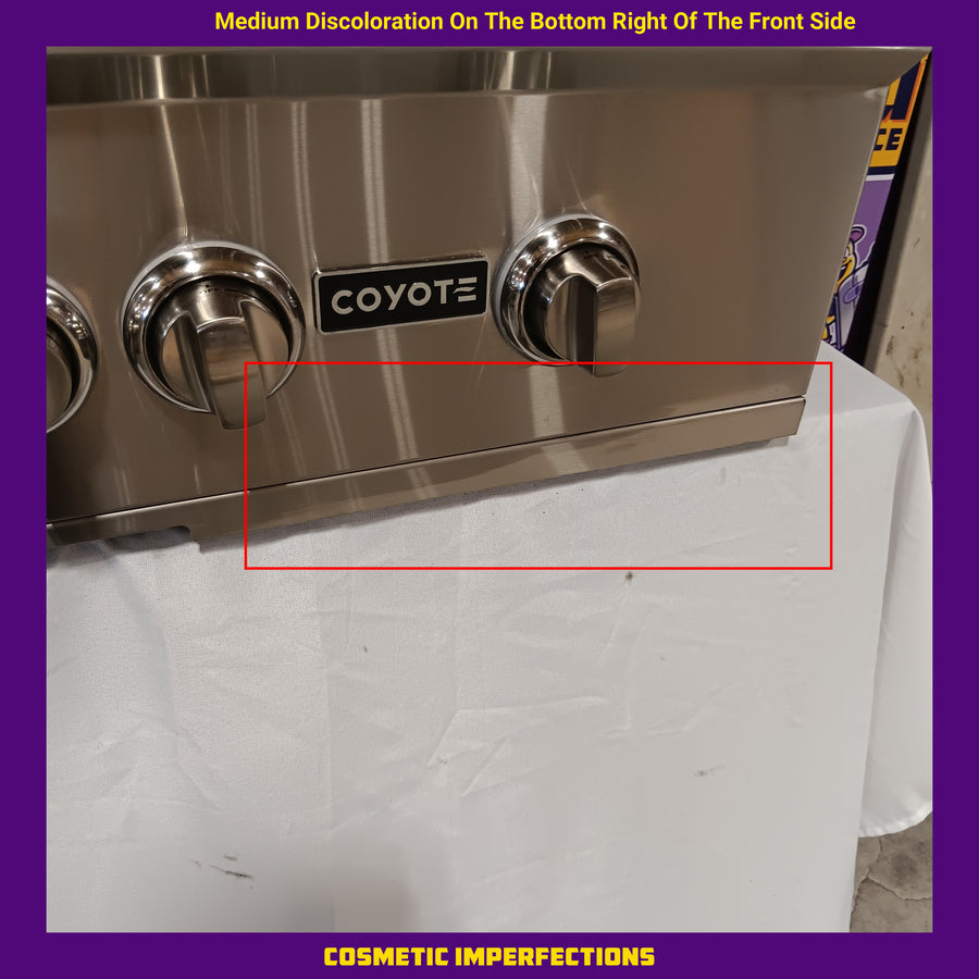 Coyote 36 Inch Built-In Grill with 3 Infinity Burners™, RapidSear™ Infrared Burner, 875 sq. in. Cooking Surface, Interior Grill Lighting, LED Illuminated Knobs, and Integrated Wind Guard C2SL36NG - Scratch & Dent (Moderate)