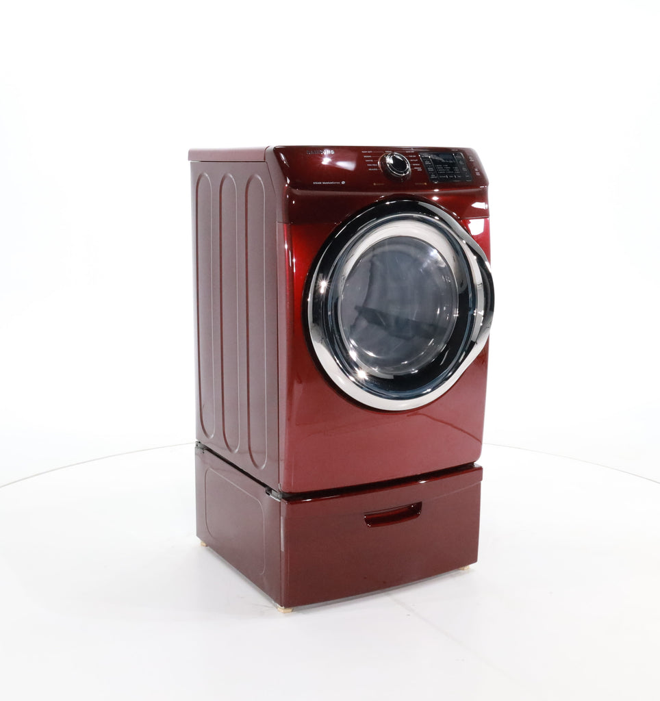 Pictures of HE Merlot Samsung 7.2 cu. ft. Electric Steam Dryer With Moisture Sensor-Dry Technology on Pedestal- Certified Refurbished - Neu Appliance Outlet - Discount Appliance Outlet in Austin, Tx