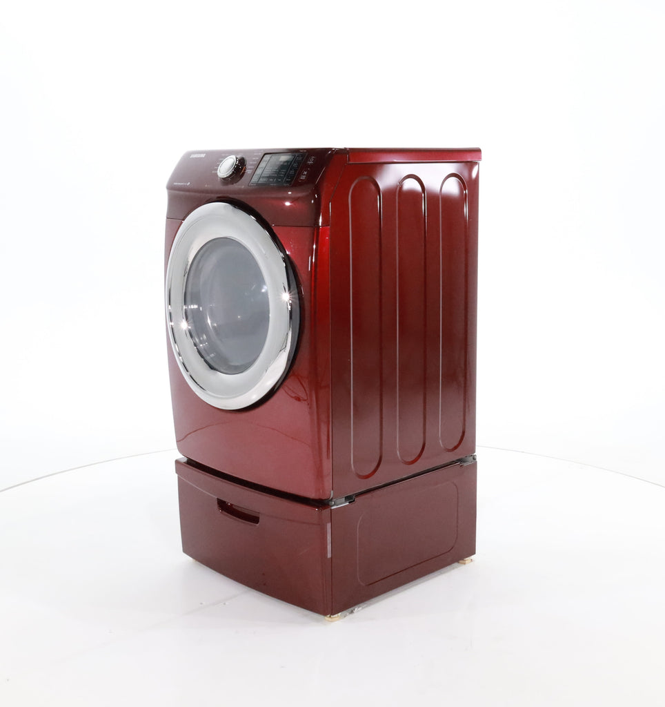 Pictures of HE Merlot Samsung 7.2 cu. ft. Electric Steam Dryer With Moisture Sensor-Dry Technology on Pedestal- Certified Refurbished - Neu Appliance Outlet - Discount Appliance Outlet in Austin, Tx