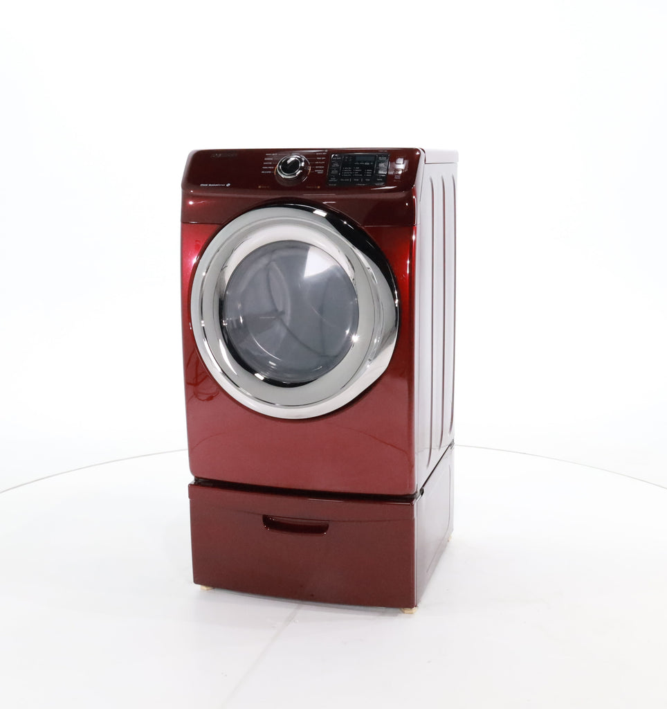 Pictures of HE Merlot Samsung 7.2 cu. ft. Electric Steam Dryer With Moisture Sensor-Dry Technology on Pedestal- Certified Refurbished - Neu Appliance Outlet - Discount Appliance Outlet in Austin, Tx