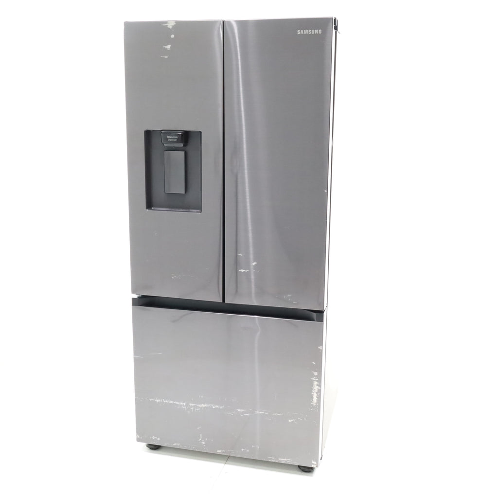 Pictures of 30 in. Fingerprint Resistant Stainless Steel ENERGY STAR Samsung 22 cu. ft. 3 Door French Door Refrigerator with Exterior Water and Ice Dispenser - Scratch & Dent - Moderate - Neu Appliance Outlet - Discount Appliance Outlet in Austin, Tx