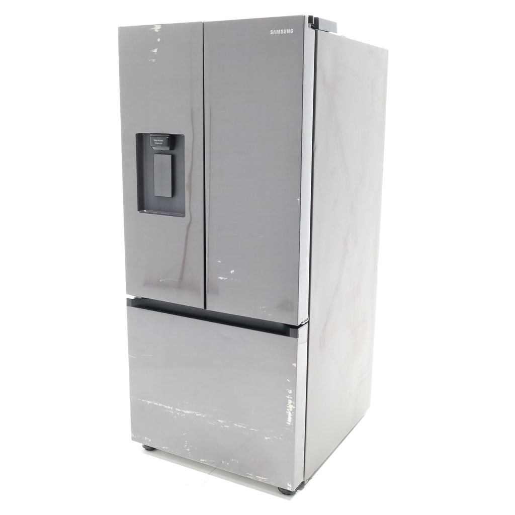 Pictures of 30 in. Fingerprint Resistant Stainless Steel ENERGY STAR Samsung 22 cu. ft. 3 Door French Door Refrigerator with Exterior Water and Ice Dispenser - Scratch & Dent - Moderate - Neu Appliance Outlet - Discount Appliance Outlet in Austin, Tx