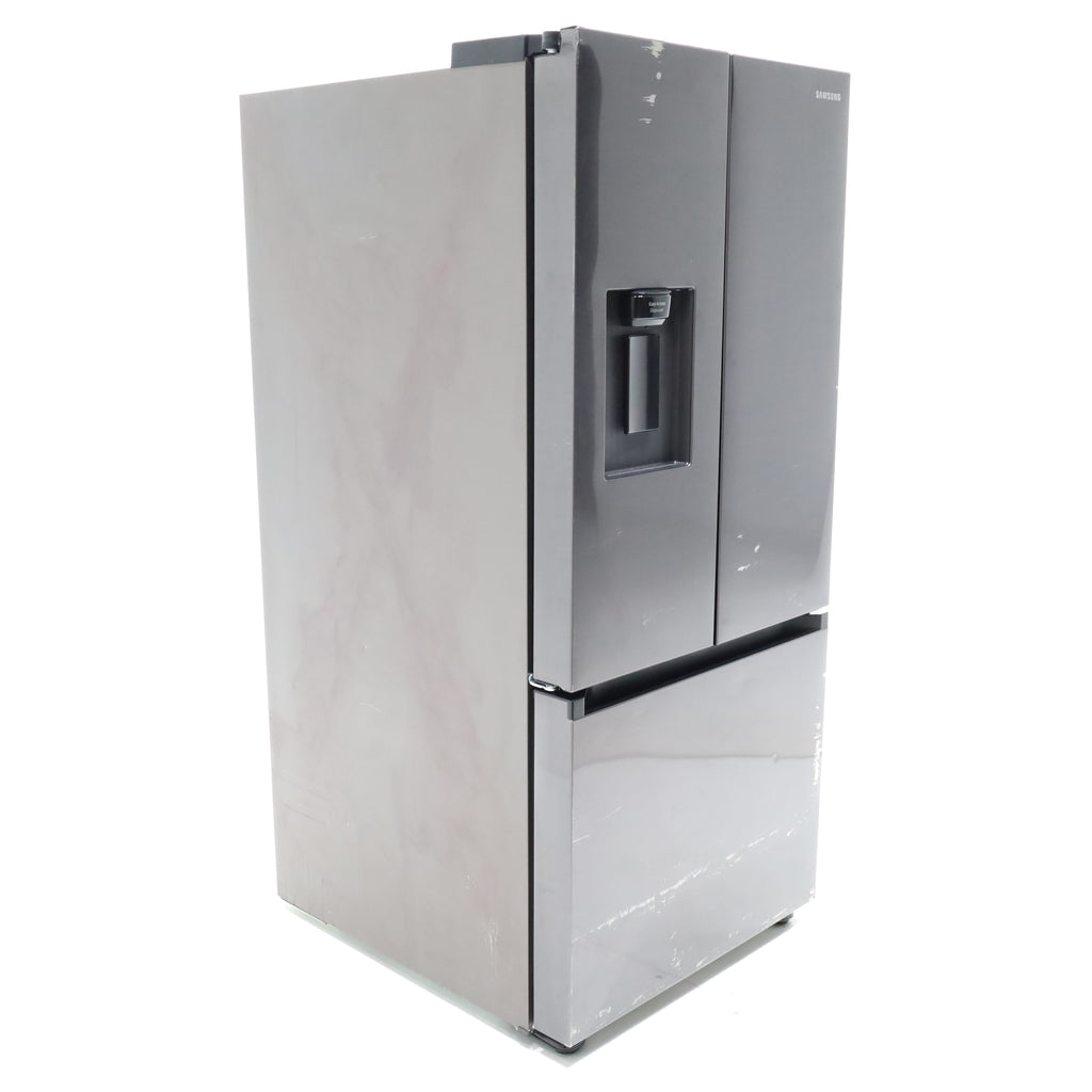 Pictures of 30 in. Fingerprint Resistant Stainless Steel ENERGY STAR Samsung 22 cu. ft. 3 Door French Door Refrigerator with Exterior Water and Ice Dispenser - Scratch & Dent - Moderate - Neu Appliance Outlet - Discount Appliance Outlet in Austin, Tx