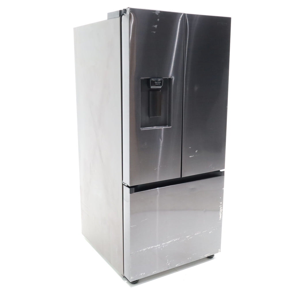 Pictures of 30 in. Fingerprint Resistant Stainless Steel ENERGY STAR Samsung 22 cu. ft. 3 Door French Door Refrigerator with Exterior Water and Ice Dispenser - Scratch & Dent - Moderate - Neu Appliance Outlet - Discount Appliance Outlet in Austin, Tx