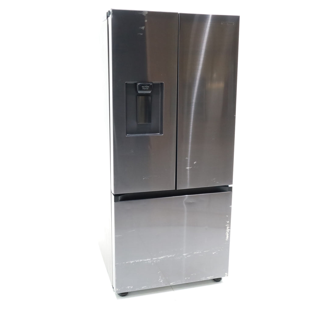 Pictures of 30 in. Fingerprint Resistant Stainless Steel ENERGY STAR Samsung 22 cu. ft. 3 Door French Door Refrigerator with Exterior Water and Ice Dispenser - Scratch & Dent - Moderate - Neu Appliance Outlet - Discount Appliance Outlet in Austin, Tx