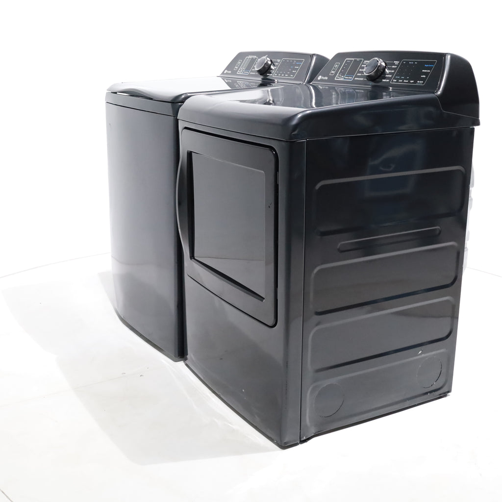 Pictures of Diamond Gray GE Profile 5.4 cu. ft. Top Load Washing Machine with FlexDispense and 7.4 cu. ft. Gas Dryer with Steam - Scratch & Dent - Moderate - Neu Appliance Outlet - Discount Appliance Outlet in Austin, Tx