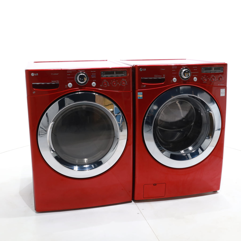 Pictures of Wild Cherry Red ENERGY STAR LG 4.0 cu. ft. Front Load Washer with Steam and Wild Cherry Red LG 7.3 Front Load Electric Dryer with TrueSeam Technology - Certified Refurbished - Neu Appliance Outlet - Discount Appliance Outlet in Austin, Tx