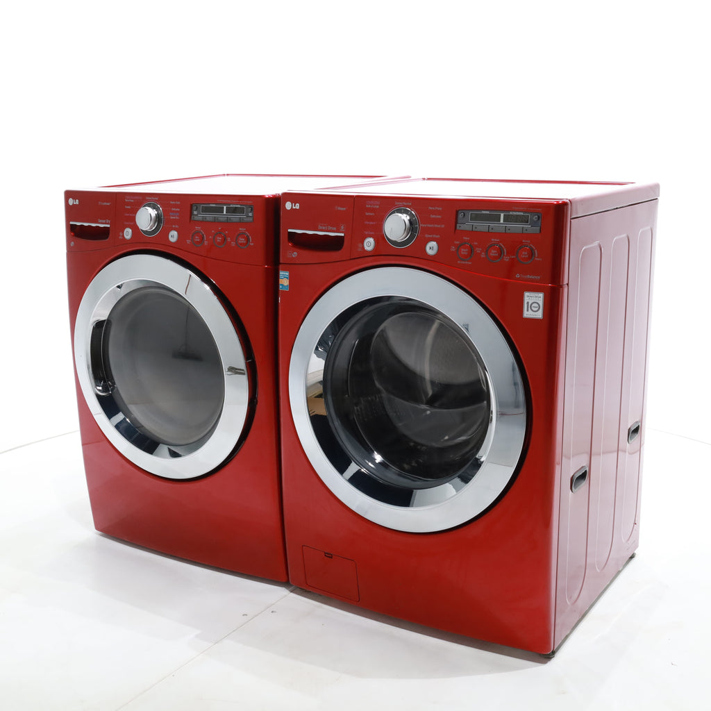 Pictures of Wild Cherry Red ENERGY STAR LG 4.0 cu. ft. Front Load Washer with Steam and Wild Cherry Red LG 7.3 Front Load Electric Dryer with TrueSeam Technology - Certified Refurbished - Neu Appliance Outlet - Discount Appliance Outlet in Austin, Tx