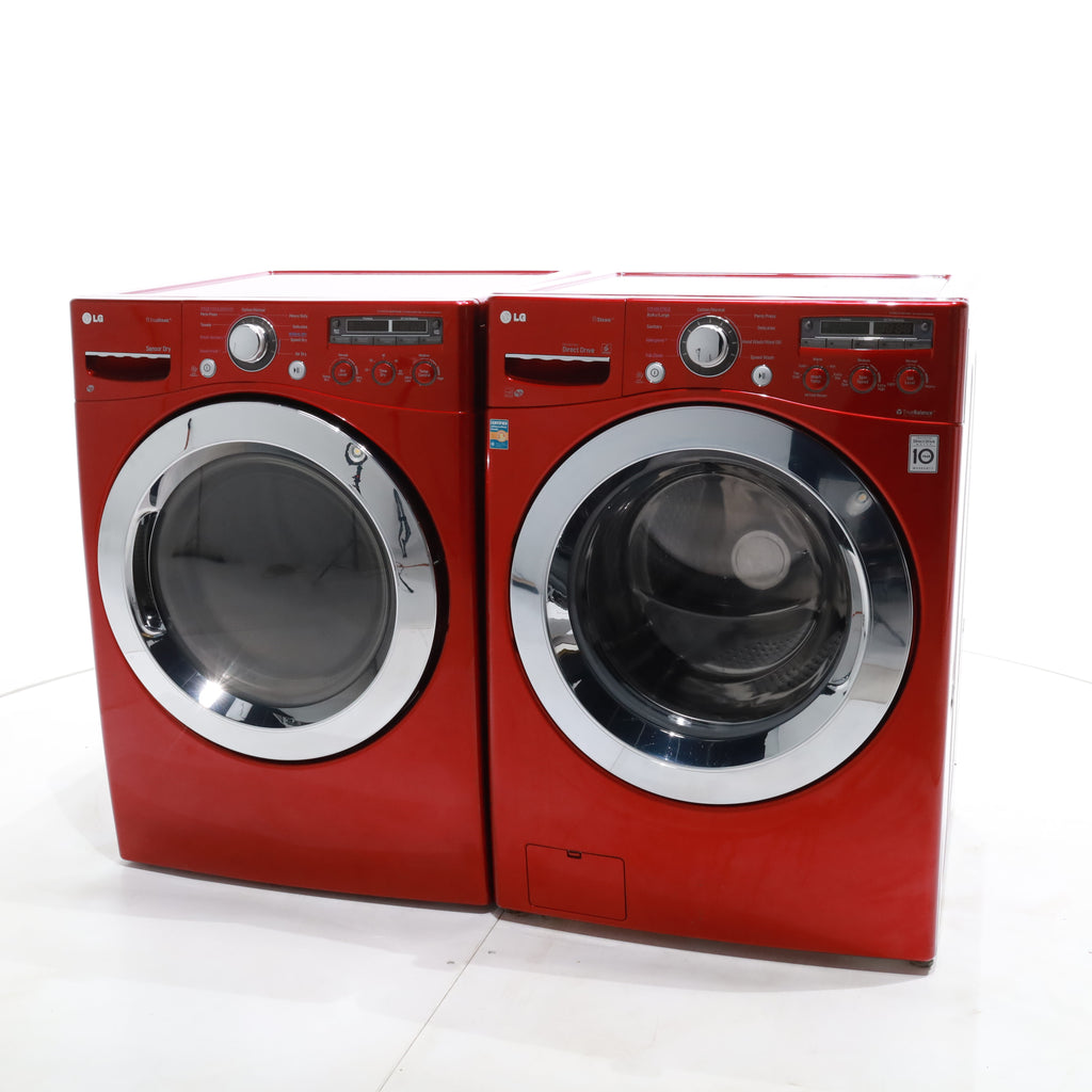 Pictures of Wild Cherry Red ENERGY STAR LG 4.0 cu. ft. Front Load Washer with Steam and Wild Cherry Red LG 7.3 Front Load Electric Dryer with TrueSeam Technology - Certified Refurbished - Neu Appliance Outlet - Discount Appliance Outlet in Austin, Tx