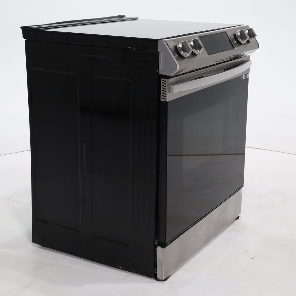 Pictures of Fingerprint Resistant Stainless Samsung 6.3 cu ft 5 Heating Element Smooth Cooktop Smart Slide In Electric Range with Smart Wifi Connectivity - Scratch & Dent - Moderate - Neu Appliance Outlet - Discount Appliance Outlet in Austin, Tx