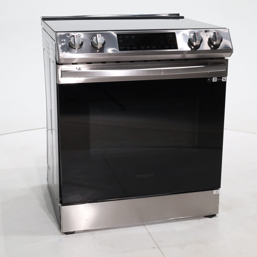 Pictures of Fingerprint Resistant Stainless Samsung 6.3 cu ft 5 Heating Element Smooth Cooktop Smart Slide In Electric Range with Smart Wifi Connectivity - Scratch & Dent - Moderate - Neu Appliance Outlet - Discount Appliance Outlet in Austin, Tx