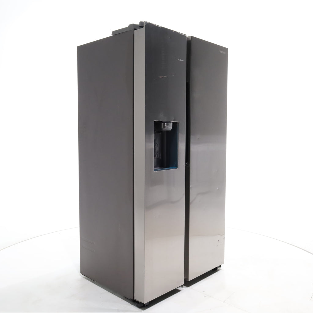 Pictures of Counter Depth Fingerprint Resistant Stainless Steel ENERGY STAR Samsung 22 cu. ft. Side by Side Refrigerator with Exterior Water and Ice Dispenser - Scratch & Dent - Moderate - Neu Appliance Outlet - Discount Appliance Outlet in Austin, Tx