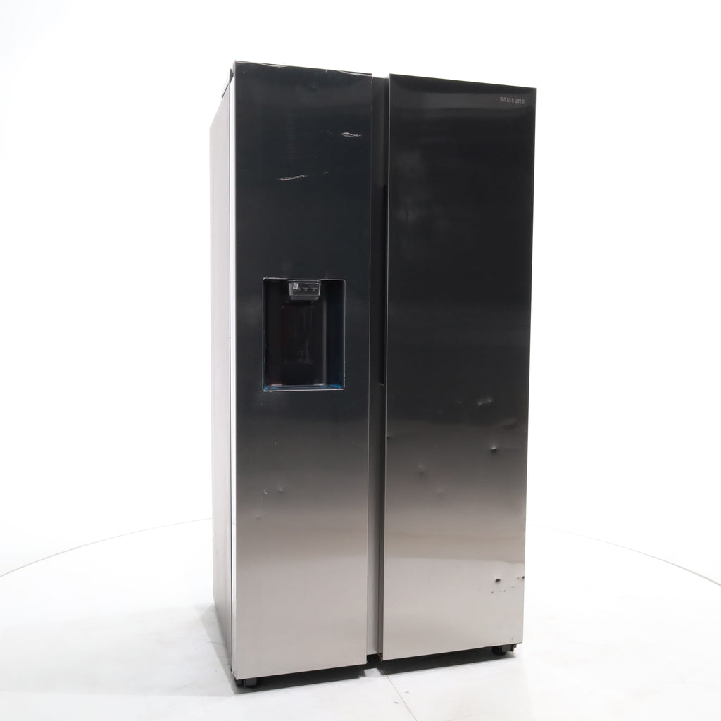 Pictures of Counter Depth Fingerprint Resistant Stainless Steel ENERGY STAR Samsung 22 cu. ft. Side by Side Refrigerator with Exterior Water and Ice Dispenser - Scratch & Dent - Moderate - Neu Appliance Outlet - Discount Appliance Outlet in Austin, Tx