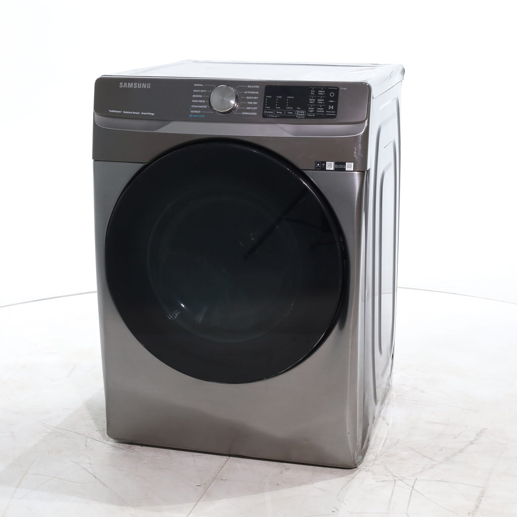 Pictures of Platinum Samsung 7.5 cu. ft. Front Load Electric Dryer with Steam- Scratch & Dent - Major - Neu Appliance Outlet - Discount Appliance Outlet in Austin, Tx