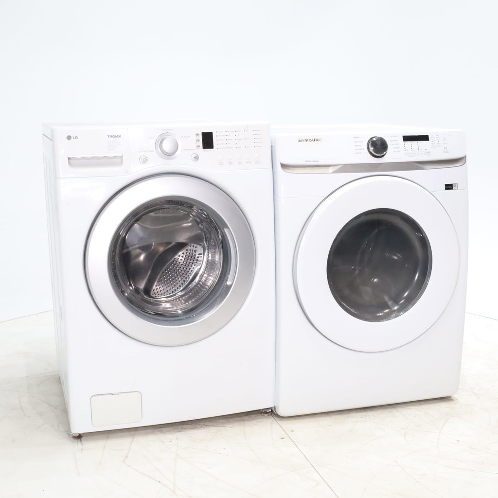 Pictures of LG Frontload 3.6 cu ft 27 inch Wide Washing Machine with Direct Drive Motor and White Samsung 7.5 cu. ft. Front Load Electric Dryer with Smart Care - Certified Refurbished - Neu Appliance Outlet - Discount Appliance Outlet in Austin, Tx