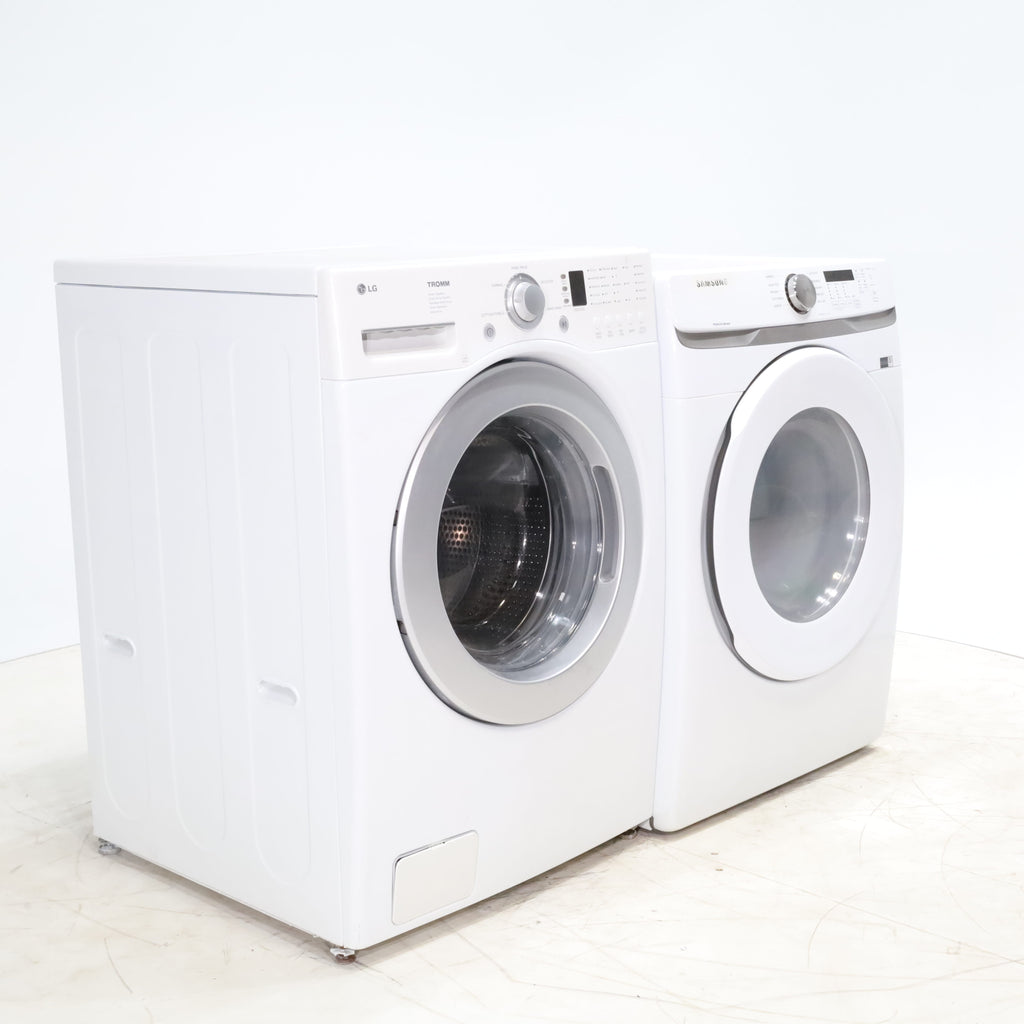 Pictures of LG Frontload 3.6 cu ft 27 inch Wide Washing Machine with Direct Drive Motor and White Samsung 7.5 cu. ft. Front Load Electric Dryer with Smart Care - Certified Refurbished - Neu Appliance Outlet - Discount Appliance Outlet in Austin, Tx