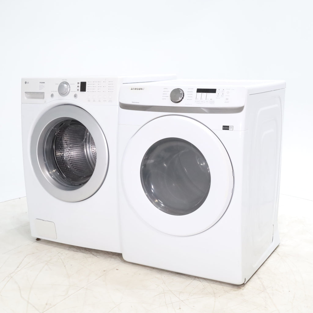 Pictures of LG Frontload 3.6 cu ft 27 inch Wide Washing Machine with Direct Drive Motor and White Samsung 7.5 cu. ft. Front Load Electric Dryer with Smart Care - Certified Refurbished - Neu Appliance Outlet - Discount Appliance Outlet in Austin, Tx